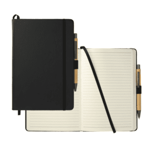Company swag ideas with elastic closure, pen holder, ribbon book mark, and cactus leather cover