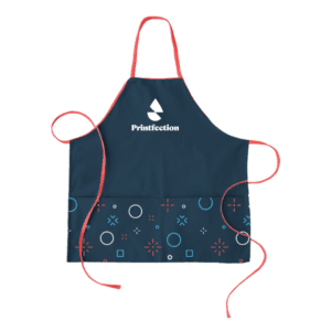 Company swag ideas blue apron with orange strings and two pockets